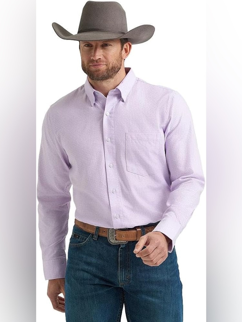 Wrangler Cody Johnson Collection | Light Lavender Checkered Button-Down Shirt
